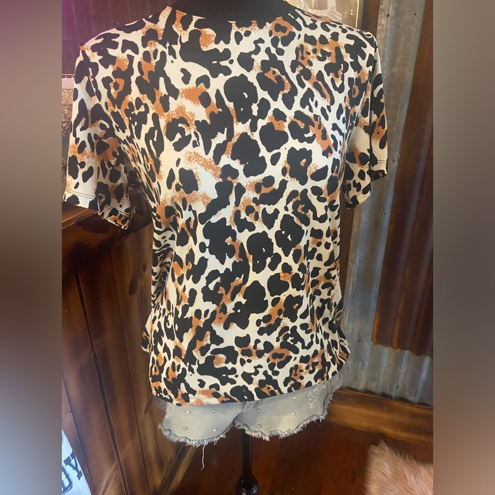 Leopard cotton short sleeve shirt